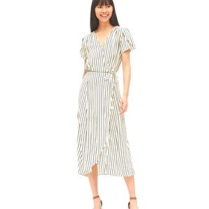 Gap flutter sleeve wrap striped midi dress
